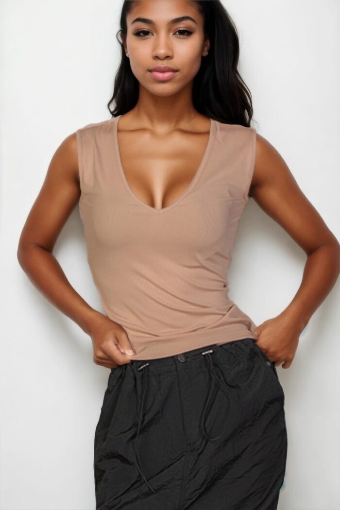Ribbed v-neck sleeveless top