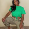 Tie Front Drawstring Short Sleeve Crop Top
