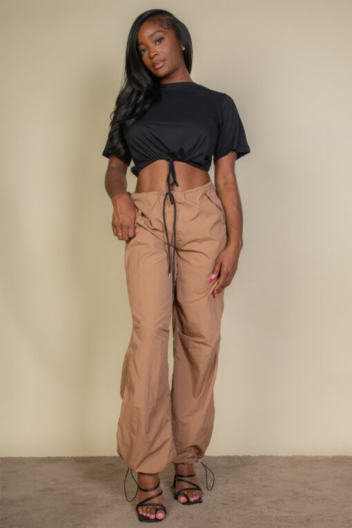 Tie Front Drawstring Short Sleeve Crop Top - Image 7