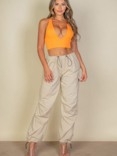 Ribbed Knit Plunge Neck Crop Top Ribbed Knit Plunge Neck Crop Top