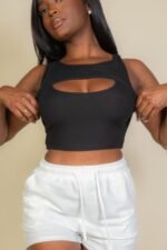 Close-up of high-stretch ribbed crop top fabric
