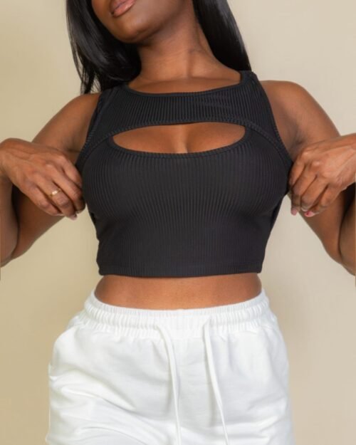 close-up of high-stretch ribbed crop top fabric