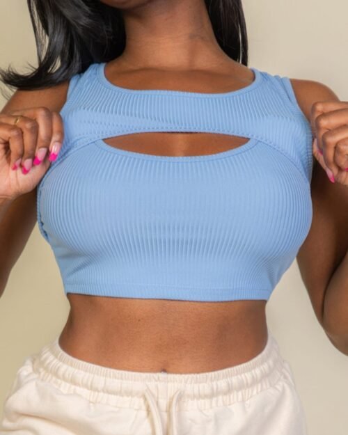close-up of high-stretch ribbed crop top fabric