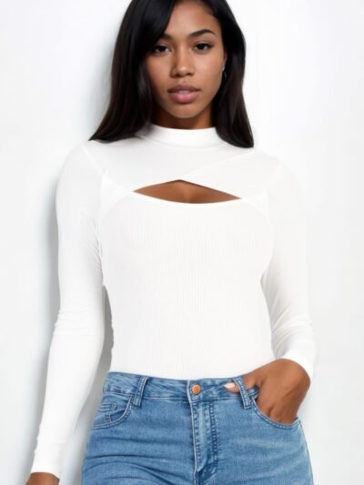 Front Cutout Long Sleeve Bodysuit