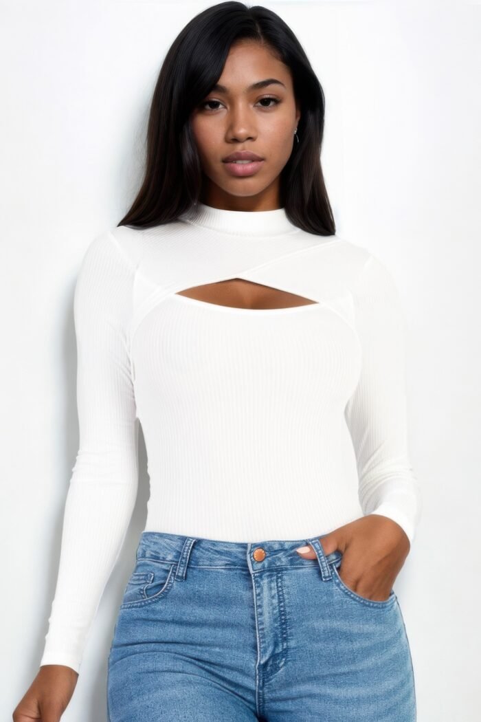 Front cutout long sleeve bodysuit