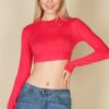 Crew Neck Long Sleeve Cropped Top Black