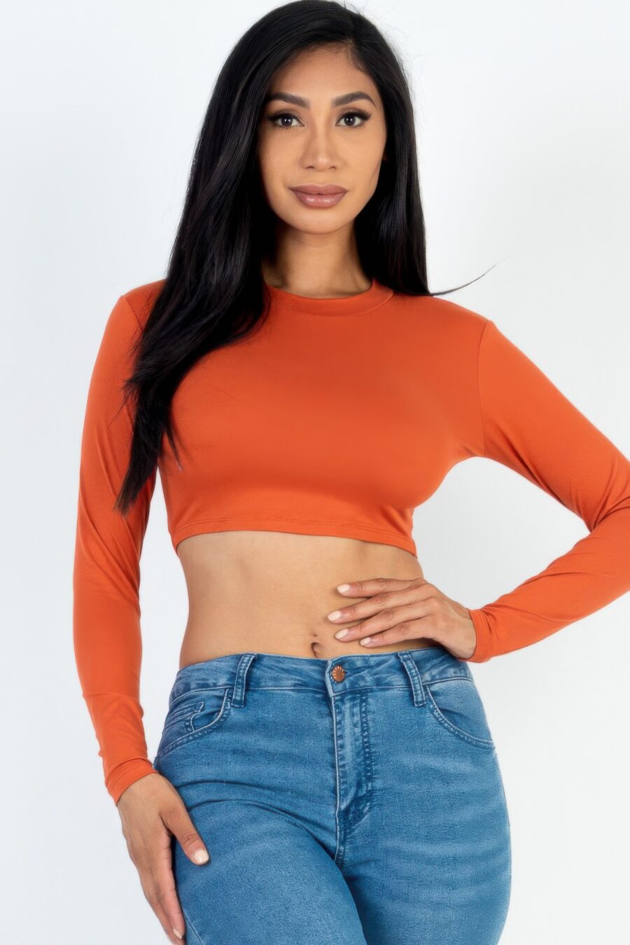 Crew neck long sleeve cropped top