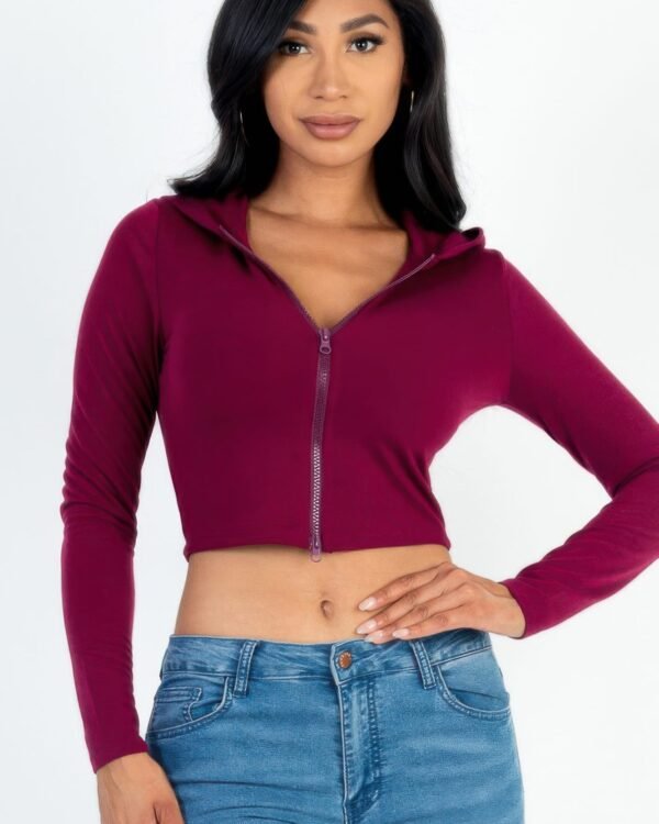 French Terry Crop Zip Up Hoodie