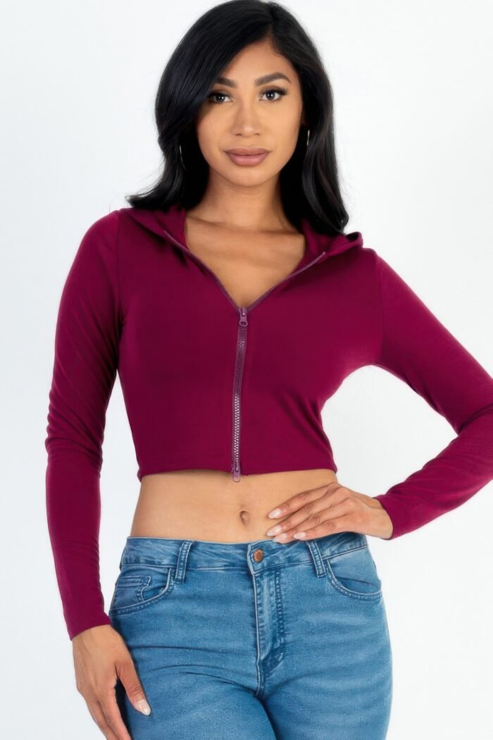 French terry crop zip up hoodie - image 1