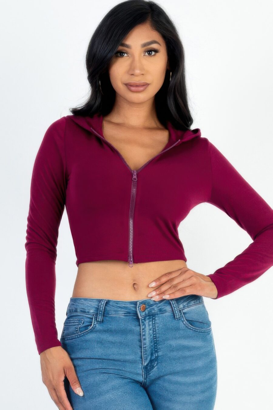 French terry crop zip up hoodie