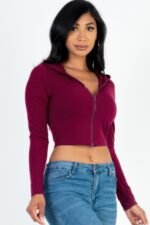 French Terry Crop Zip Up Hoodie - Image 2