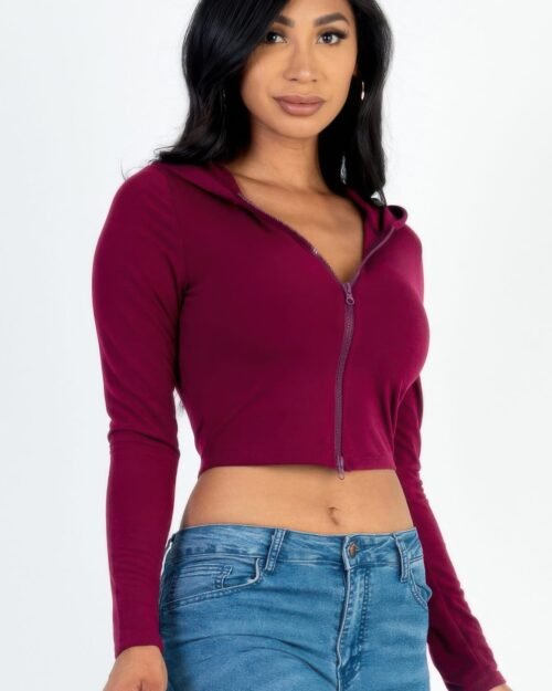 french terry crop zip up hoodie