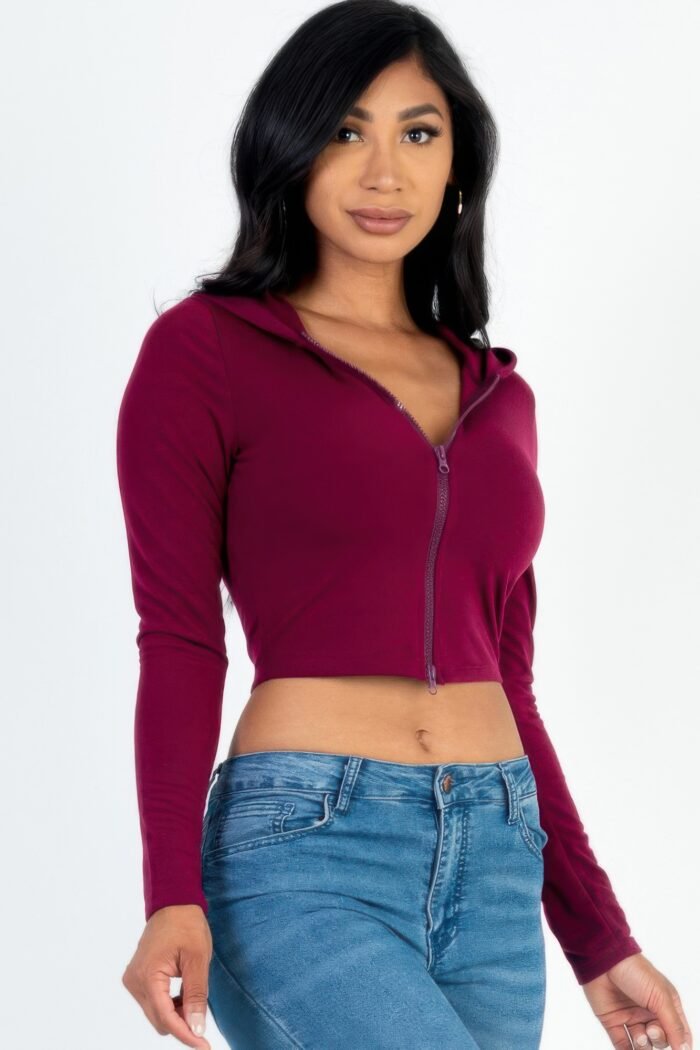 French terry crop zip up hoodie - image 2