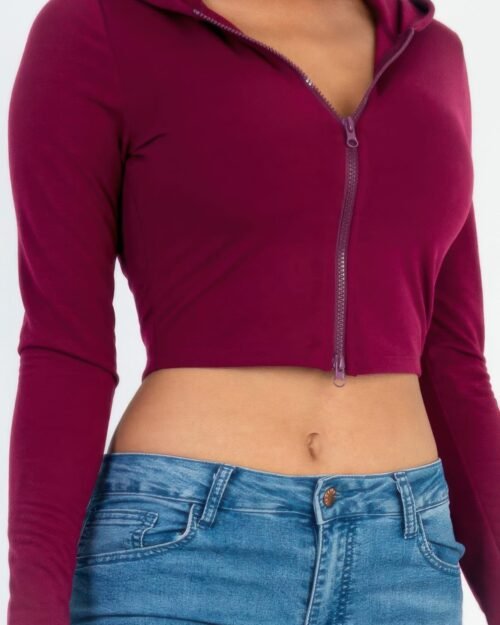 french terry crop zip up hoodie