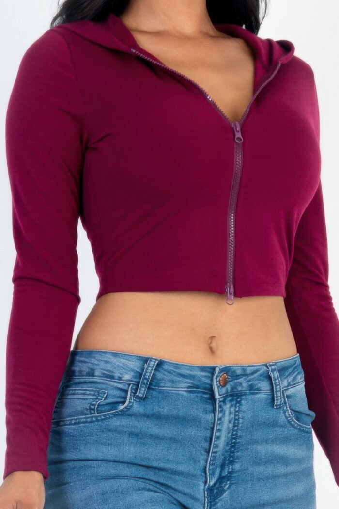 French terry crop zip up hoodie - image 3