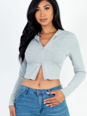 French Terry Crop Zip Up Hoodie French Terry Crop Zip Up Hoodie