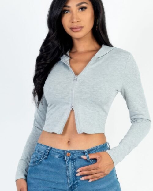 french terry crop zip up hoodie