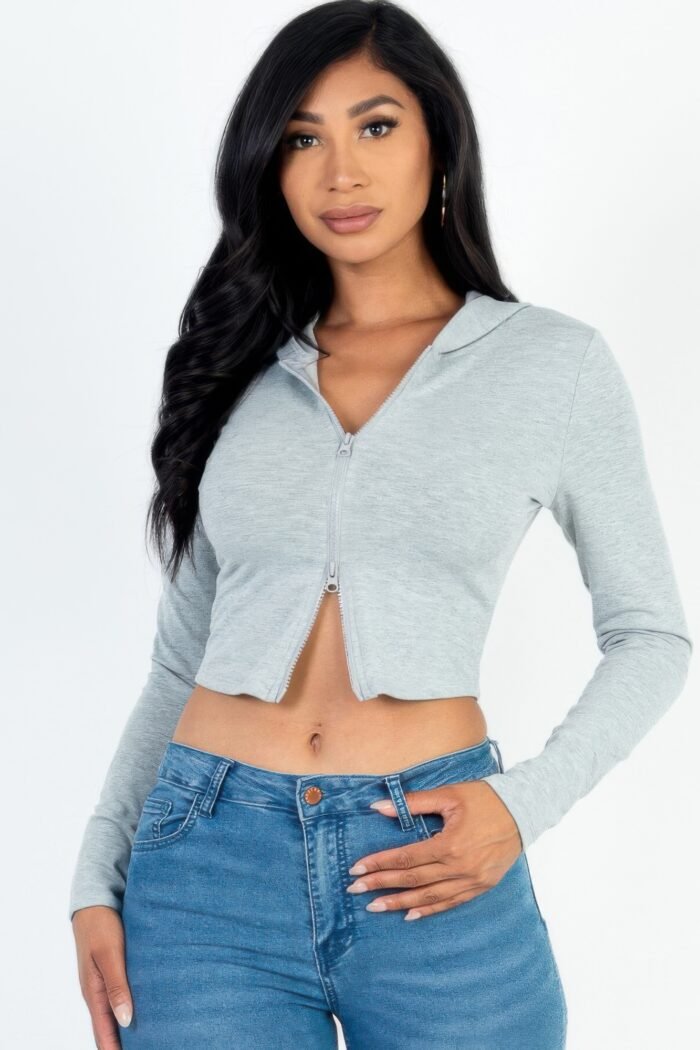 French terry crop zip up hoodie - image 5