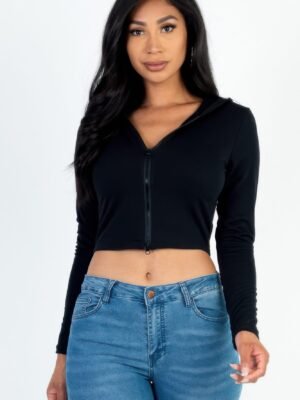 French Terry Crop Zip Up Hoodie French Terry Crop Zip Up Hoodie