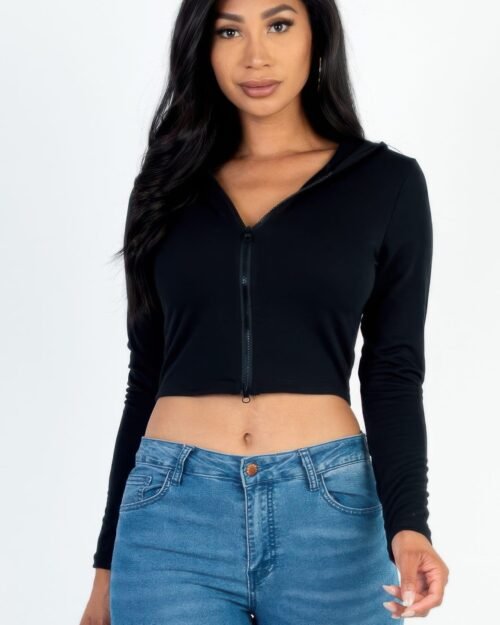 french terry crop zip up hoodie
