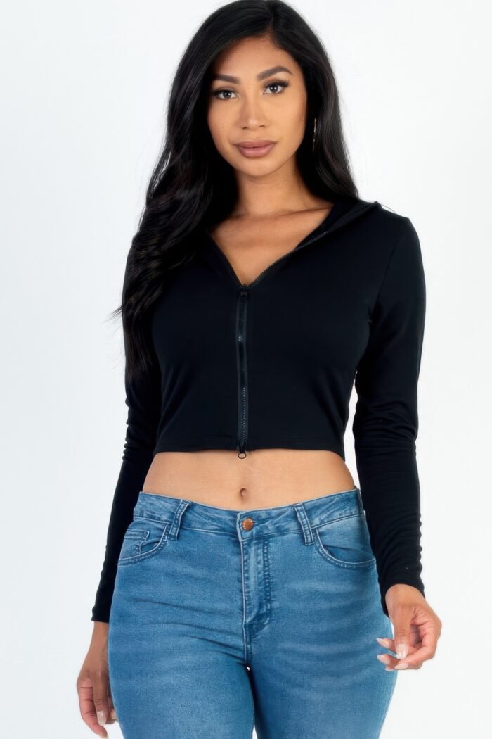 French terry crop zip up hoodie - image 6