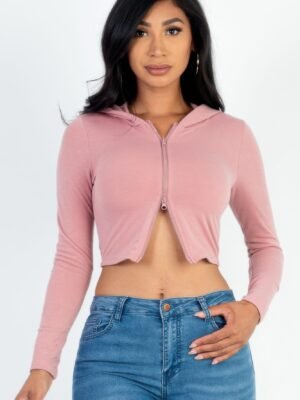 French Terry Crop Zip Up Hoodie French Terry Crop Zip Up Hoodie