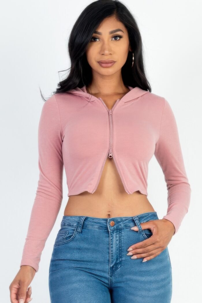 French terry crop zip up hoodie - image 7
