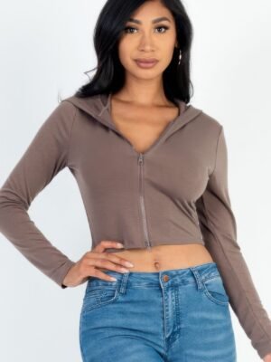 French Terry Crop Zip Up Hoodie French Terry Crop Zip Up Hoodie