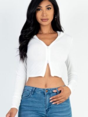 French Terry Crop Zip Up Hoodie French Terry Crop Zip Up Hoodie