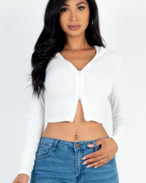 french terry crop zip up hoodie