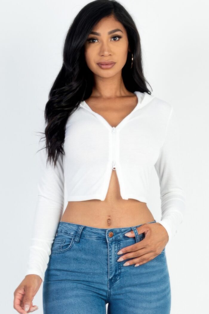 French terry crop zip up hoodie - image 9
