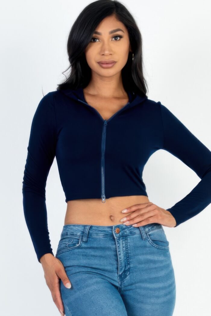 French terry crop zip up hoodie - image 10