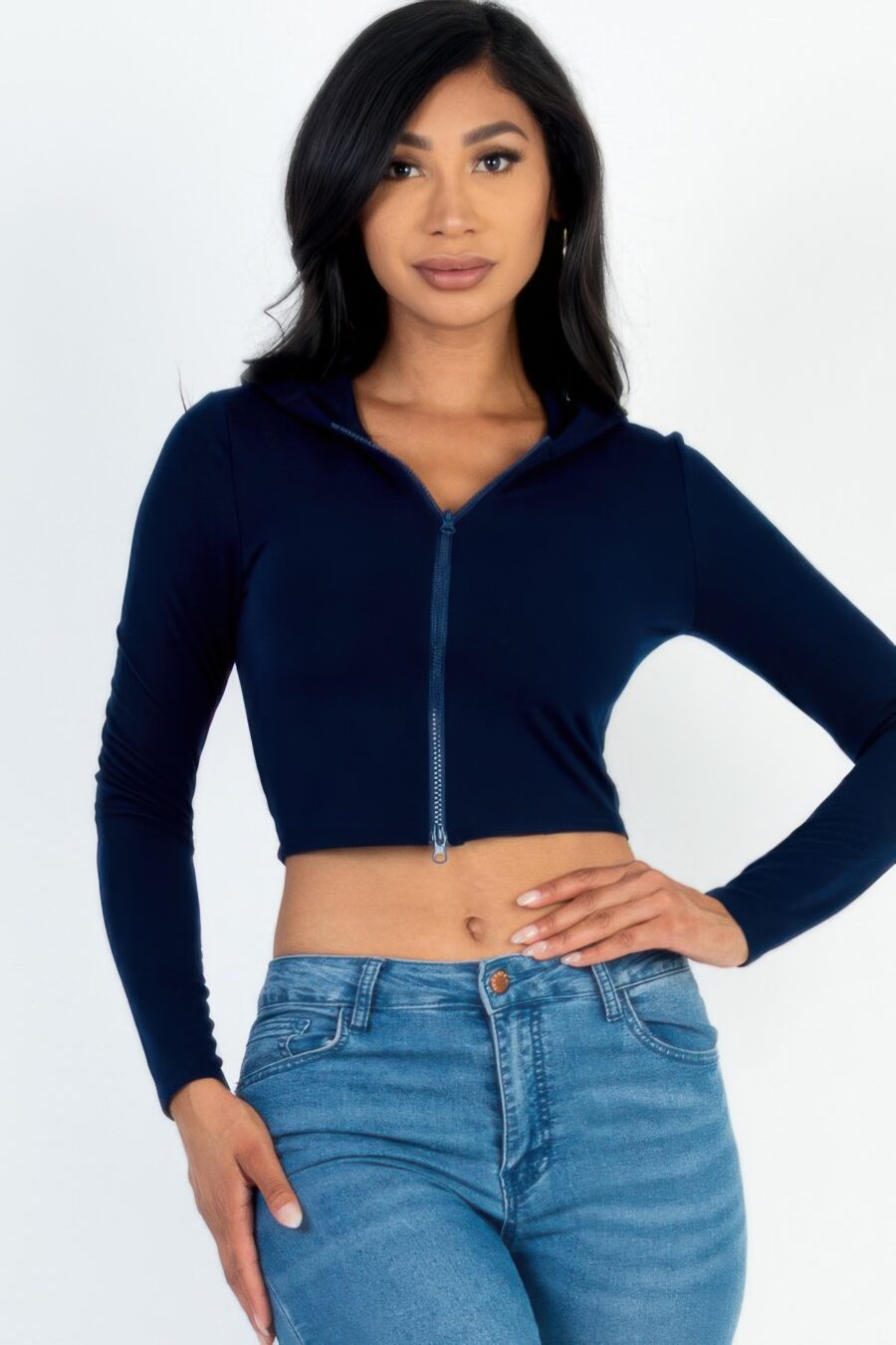 French terry crop zip up hoodie