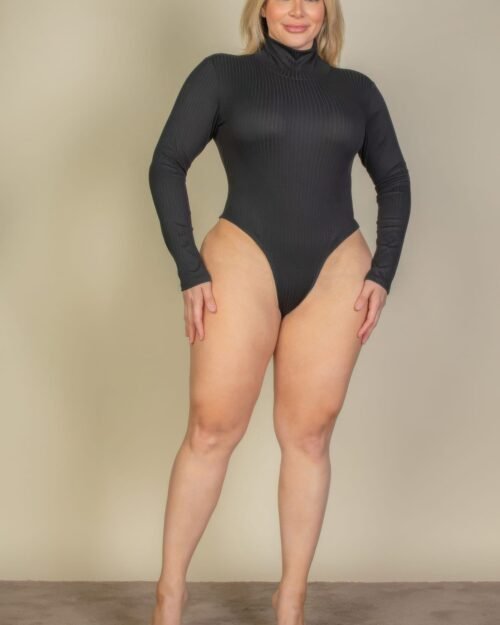 plus ribbed turtle neck long sleeve bodysuit