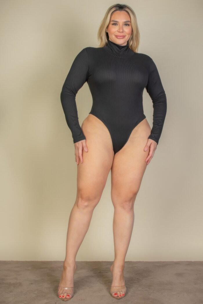 Plus ribbed turtle neck long sleeve bodysuit