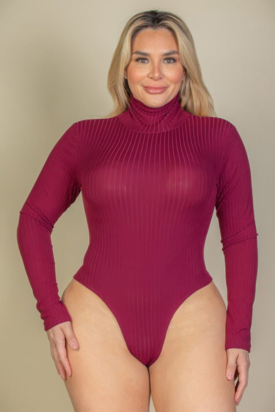 Plus Ribbed Turtle Neck Long Sleeve Bodysuit, Available in an array of rich colors. stylish, trendy and cozy, offering a sophisticated yet casual look.