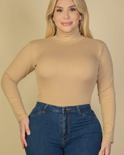 plus ribbed turtle neck long sleeve bodysuit, available in an array of rich colors. stylish, trendy and cozy, offering a sophisticated yet casual look.