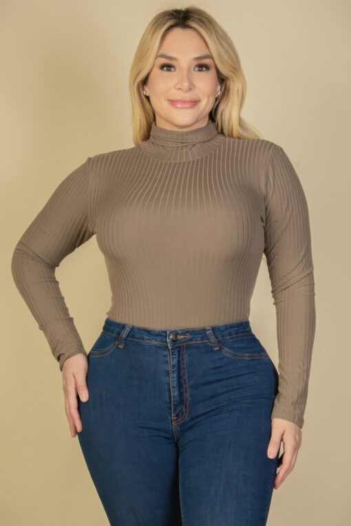 Plus Ribbed Turtle Neck Long Sleeve Bodysuit - Image 12