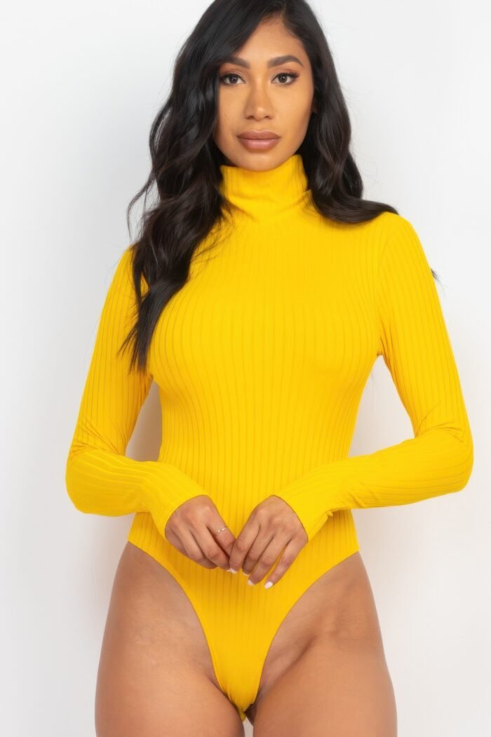 Ribbed turtle neck long sleeve bodysuit