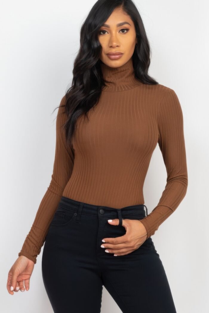 Ribbed turtle neck long sleeve bodysuit