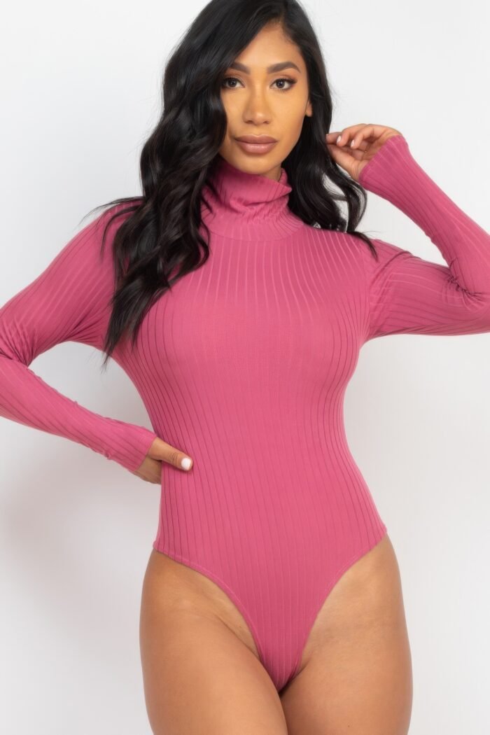 Ribbed turtle neck long sleeve bodysuit