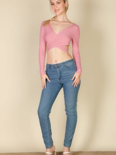 Cross Wrap Tie Front Rib Knit Crop Top Cross Wrap Tie Front Rib Knit Crop Top