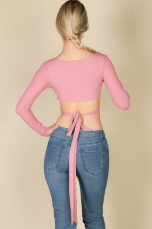 Cross Wrap Tie Front Rib Knit Crop Top Cross Wrap Tie Front Rib Knit Crop Top