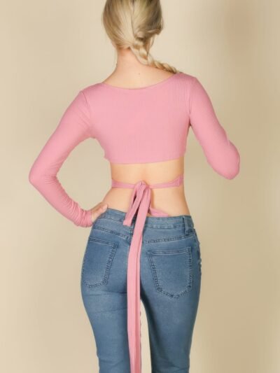Cross Wrap Tie Front Rib Knit Crop Top Cross Wrap Tie Front Rib Knit Crop Top