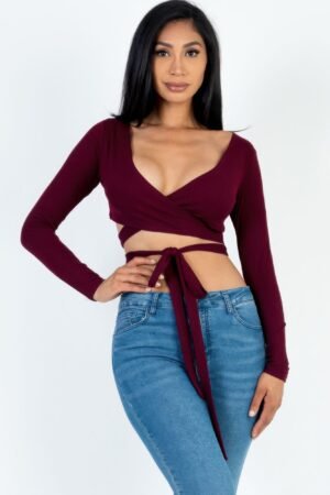 Cross Wrap Tie Front Rib Knit Crop Top Cross Wrap Tie Front Rib Knit Crop Top