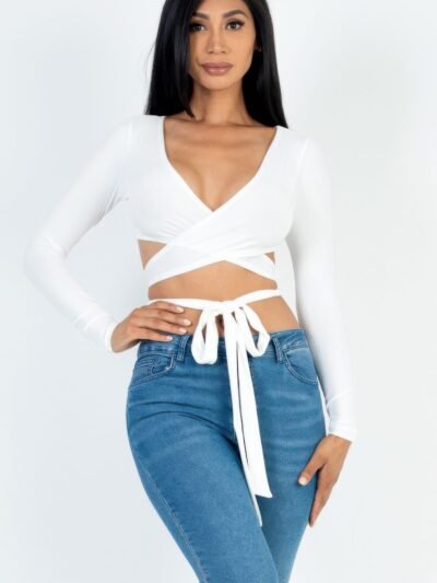 Cross Wrap Tie Front Rib Knit Crop Top Cross Wrap Tie Front Rib Knit Crop Top