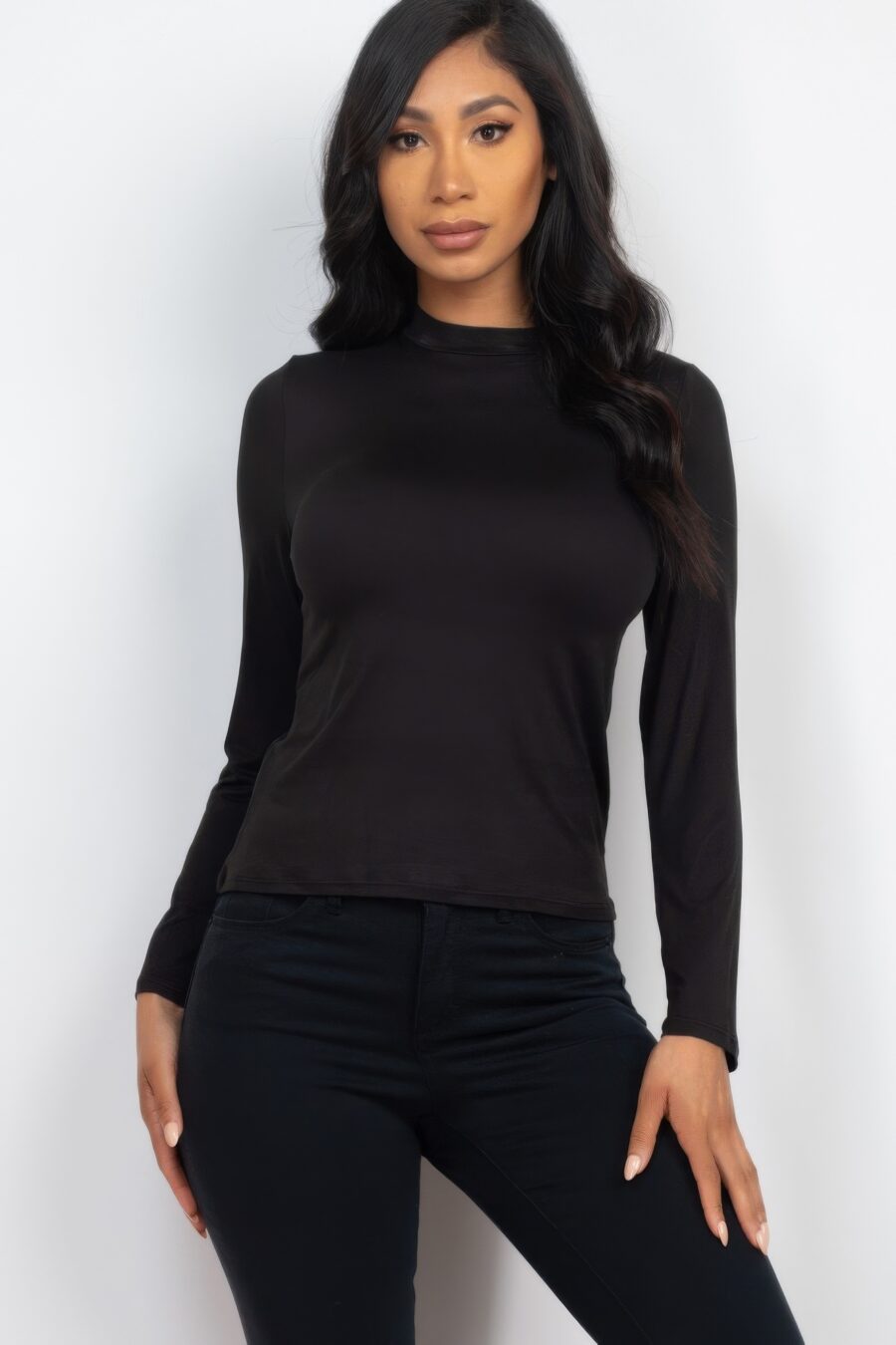 Mock neck solid long sleeve top