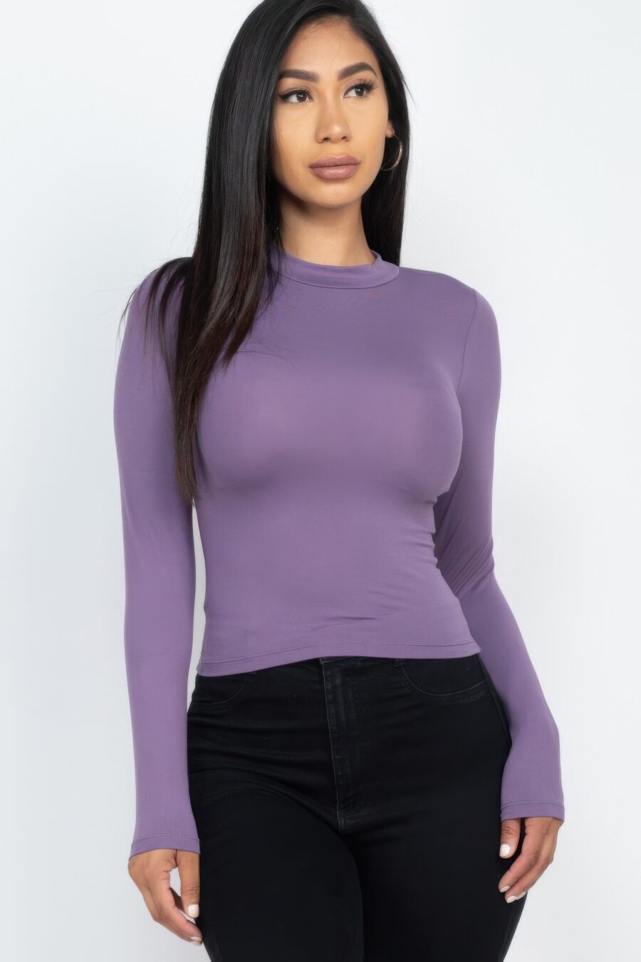 Mock neck solid long sleeve top