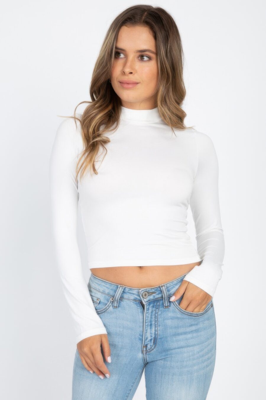 Mock neck solid long sleeve top