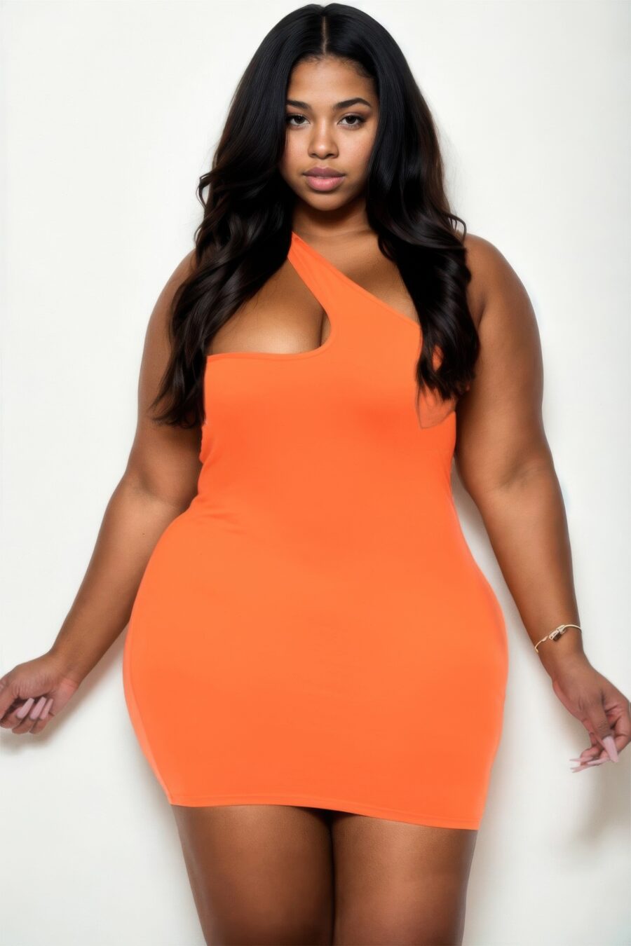 Plus size one shoulder bodycon mini dress